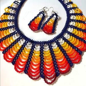 Handmade beaded sunset ombré choker and earrings set